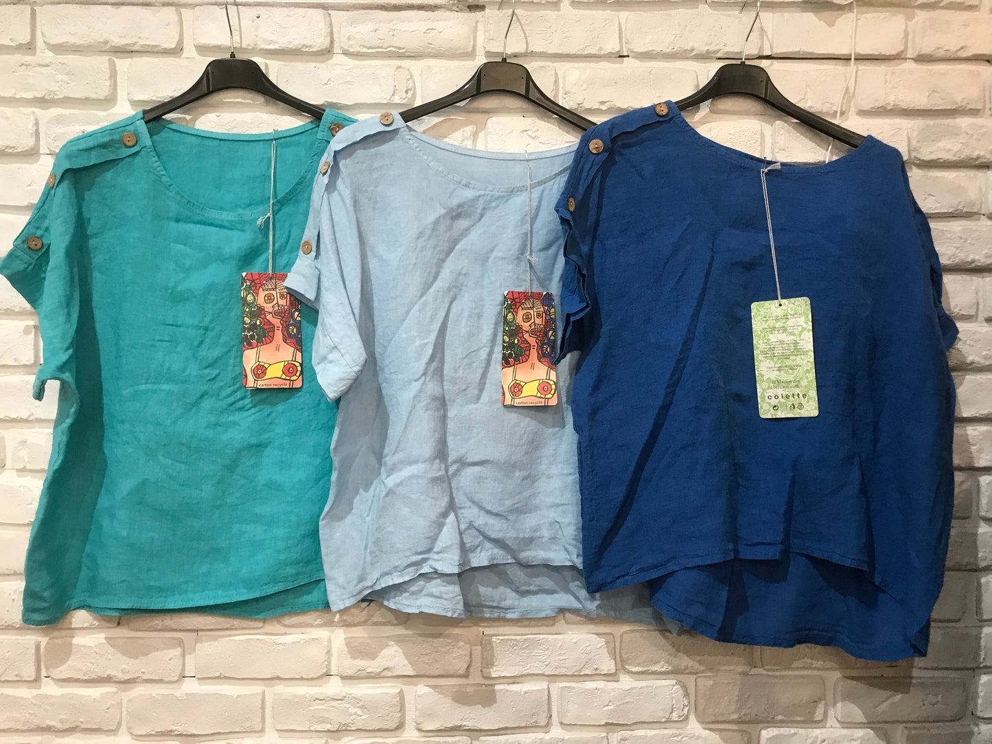 Linen Button Detail Short Sleeve Top