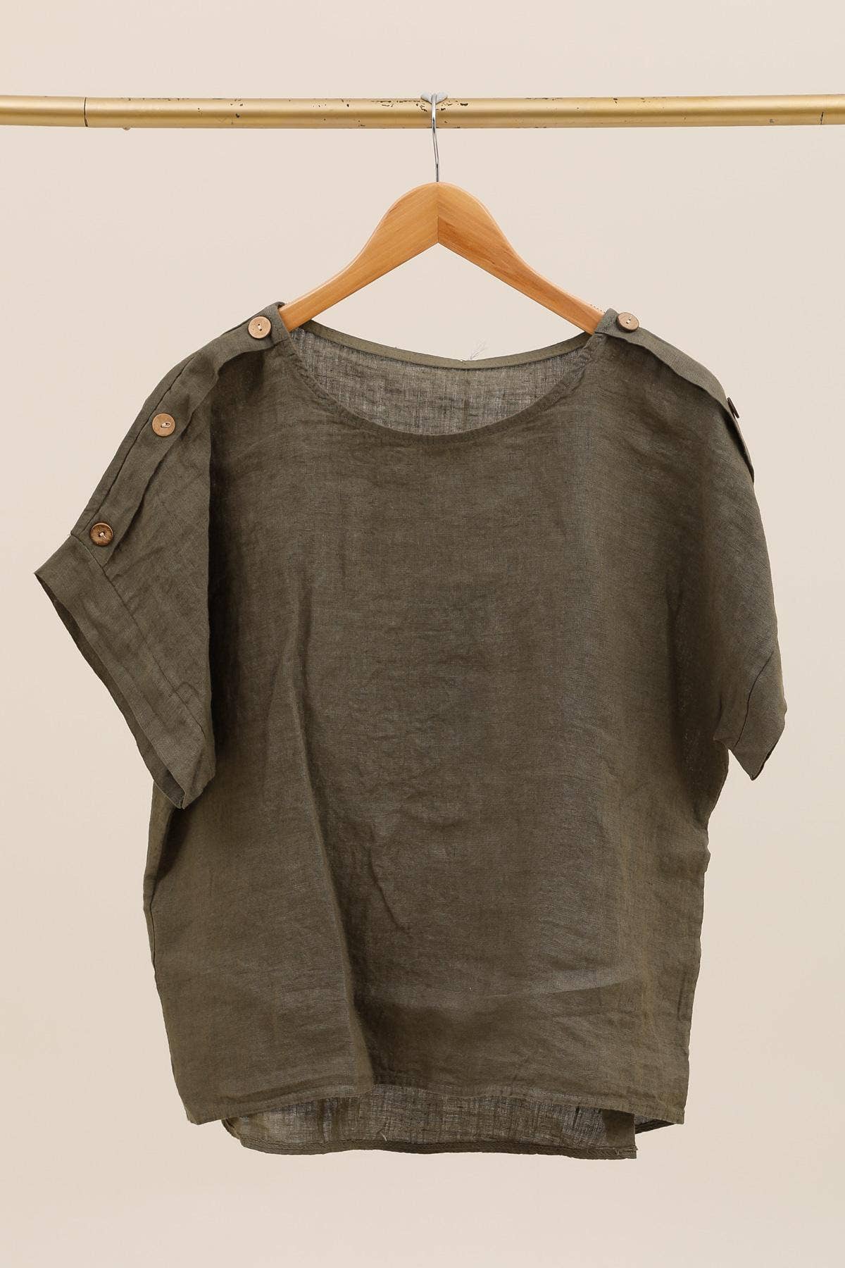 Linen Button Detail Short Sleeve Top