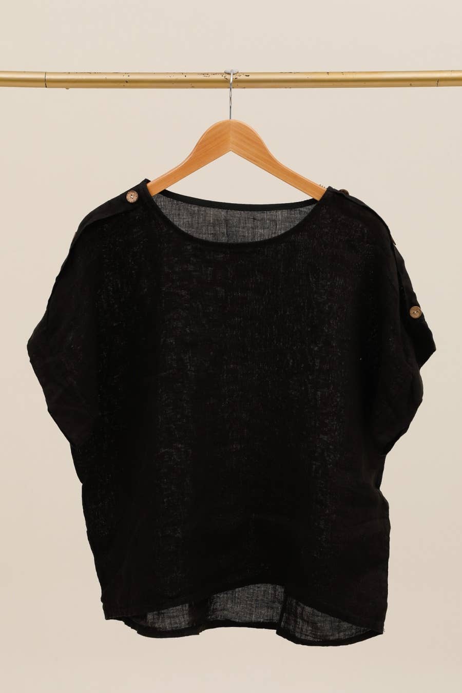 Linen Button Detail Short Sleeve Top